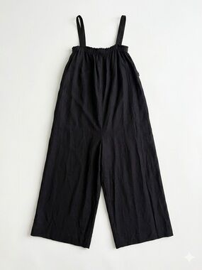 LOFT Black Linen Blend Cropped Wide Leg Culotte Jumpsuit Pockets Relaxed Fit XL